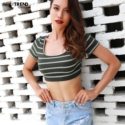 Stripe Cropped Sexy Short Top